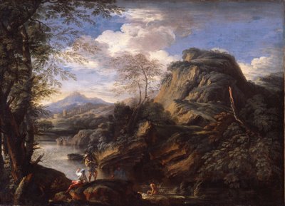Paesaggio montano con figure e un uomo che si bagna da Salvator Rosa